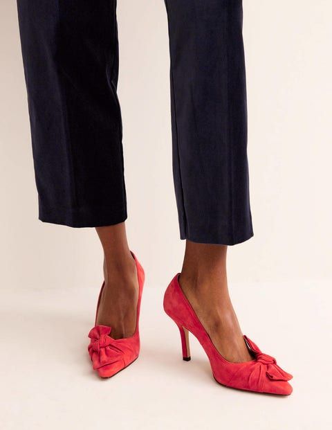 Suede-Bow Heeled Courts
