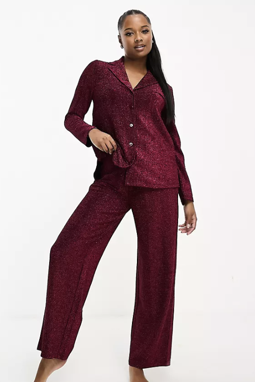 ASOS DESIGN Petite modal cami & pants pajama set with contrast