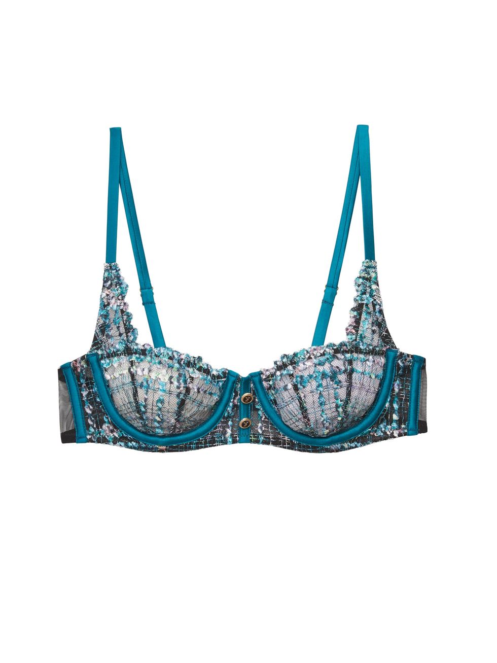 Bra with turquoise lace and beige Loris tulle