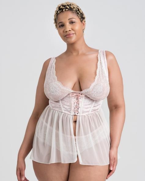 Womens Plus Size Sexy Lingerie Corset with Cuffs Lace Babydoll