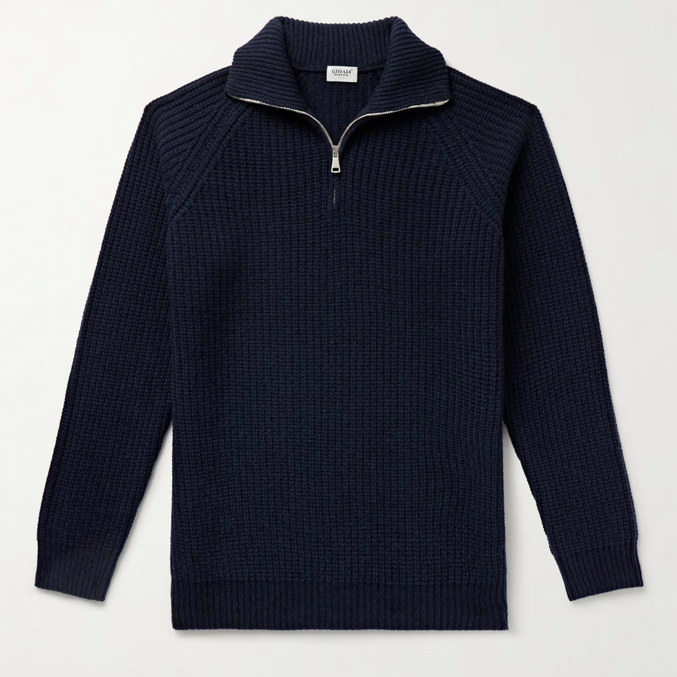 Ribbed Wool Half-Zip Sweater
