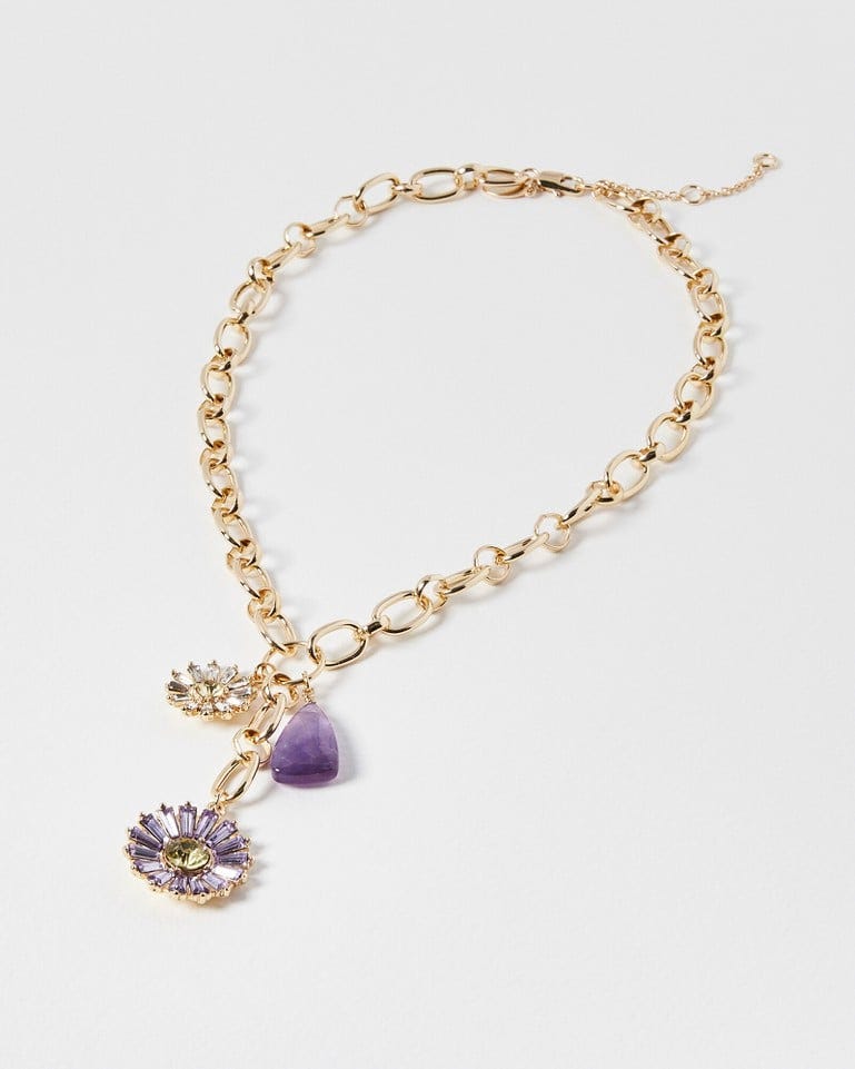 Astrid Purple Flower Charm Long Necklace
