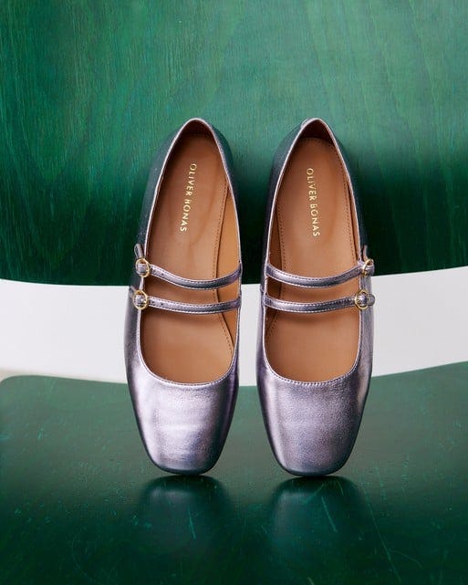 Mary Jane Double Buckle Lavender Metallic Shoes