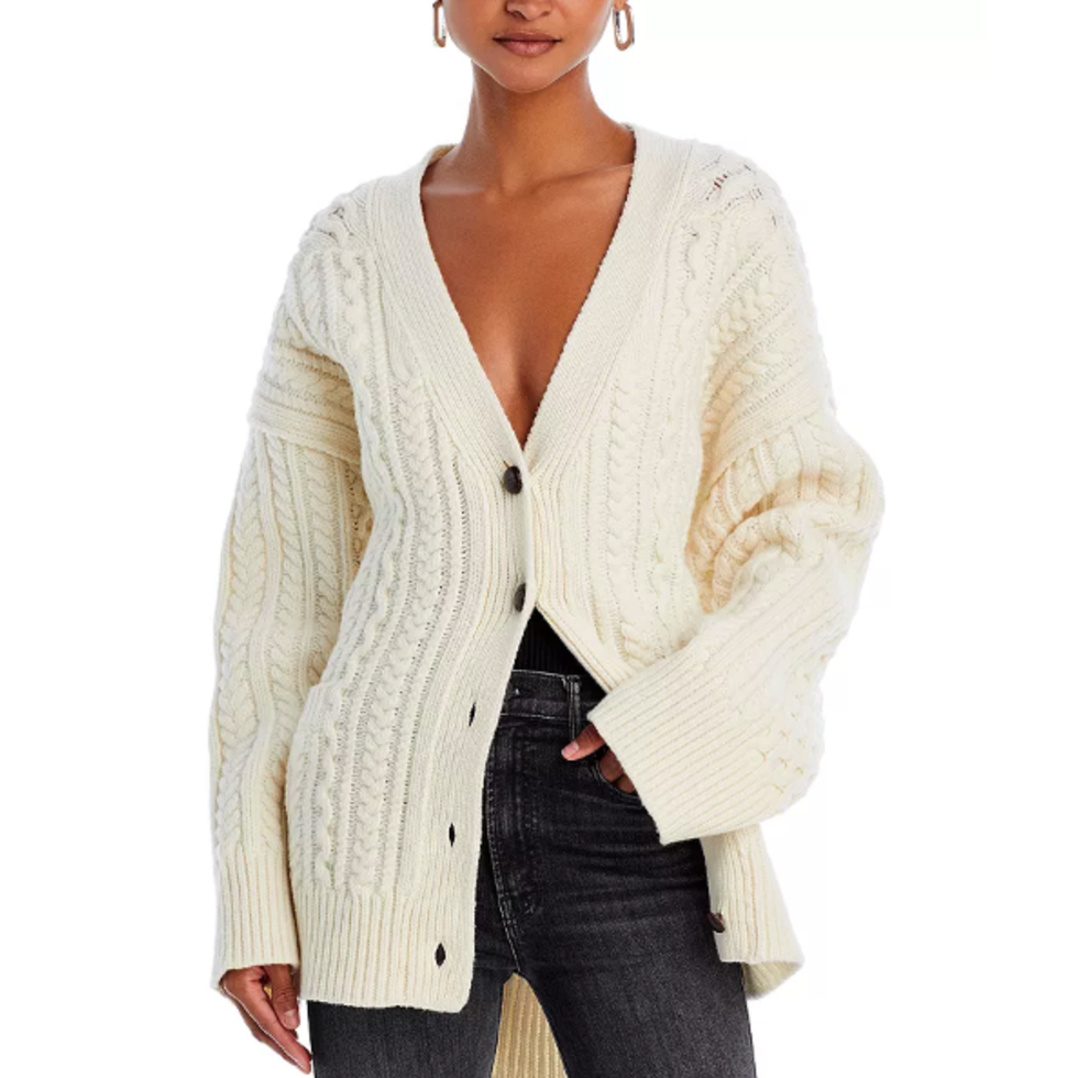Oversized Cable Knit Wool Cardigan