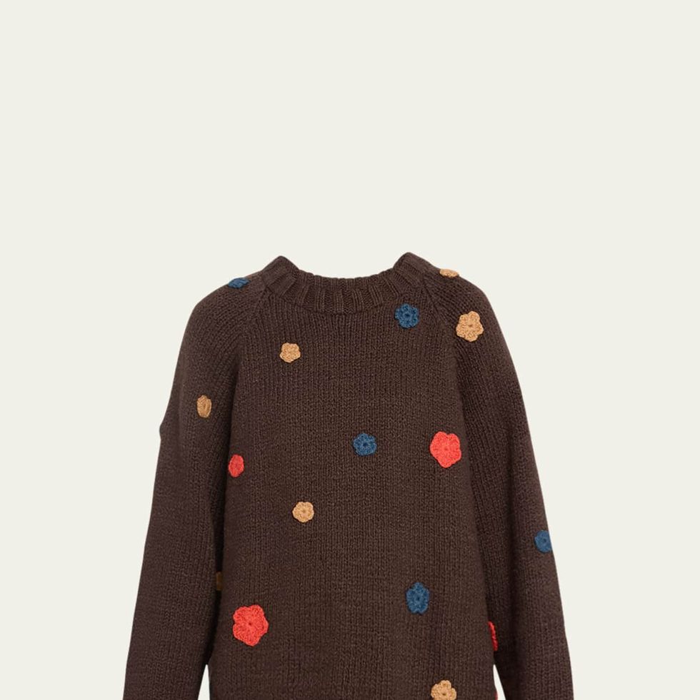 Mini Flower-Embroidered Oversized Sweater