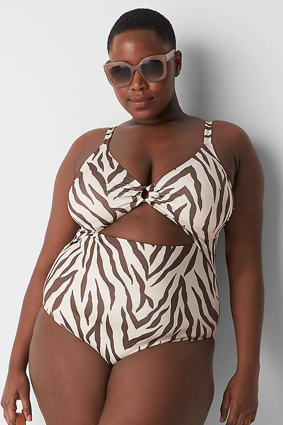 Cheap Sexy Leaf Print V Neck One-Piece Swimsuit Women Plus Size