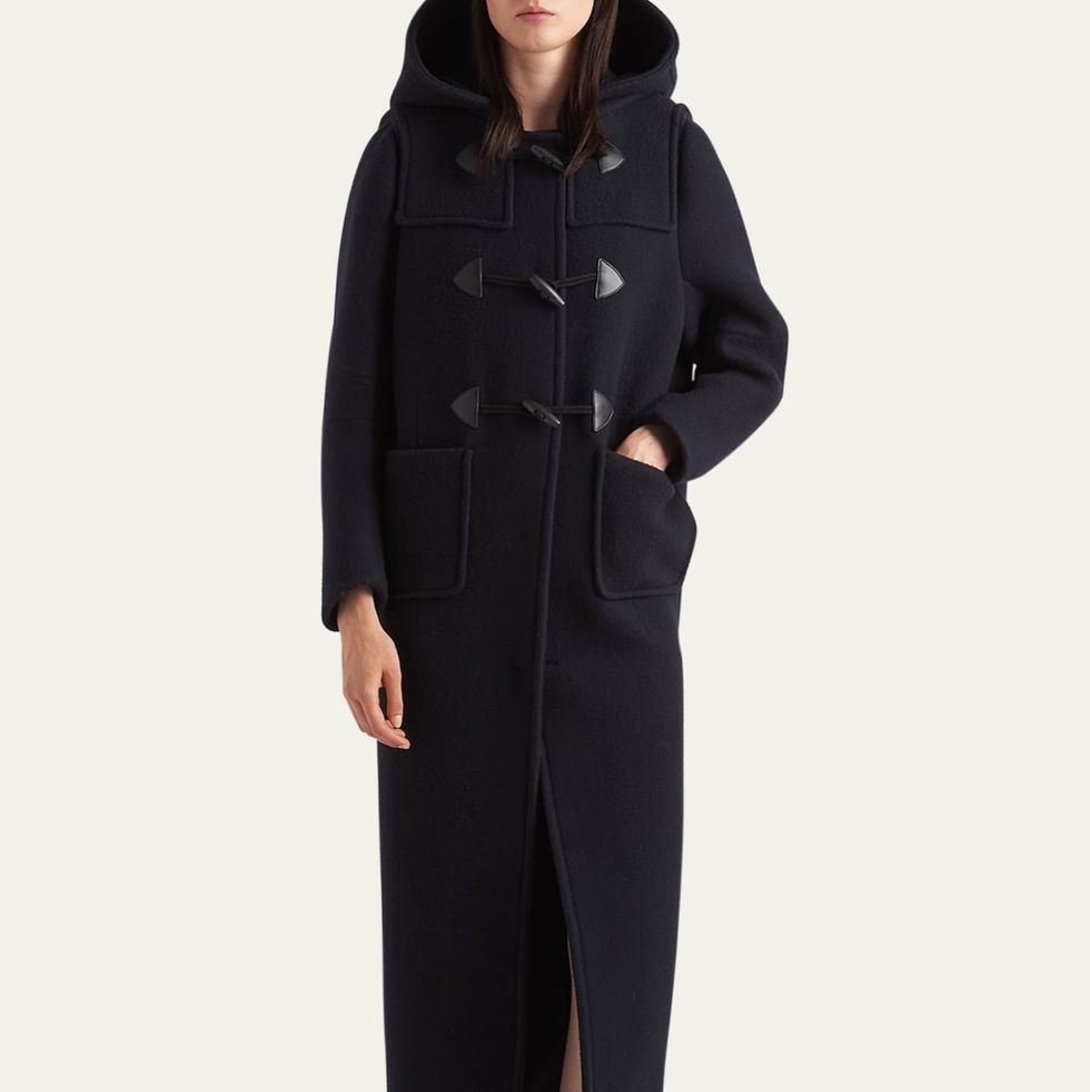 Wool Hooded Coat With Leather Toggle Closure