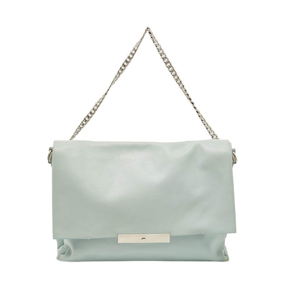 Light Blue Leather Blade Flap Shoulder Bag