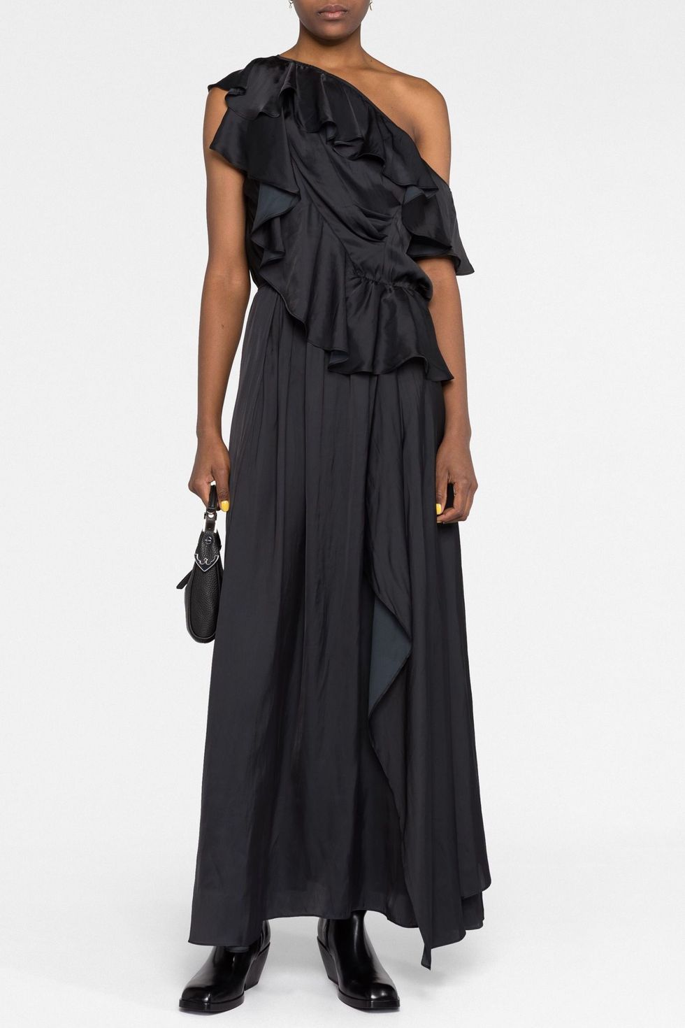 Ruffled One-Shoulder Gown