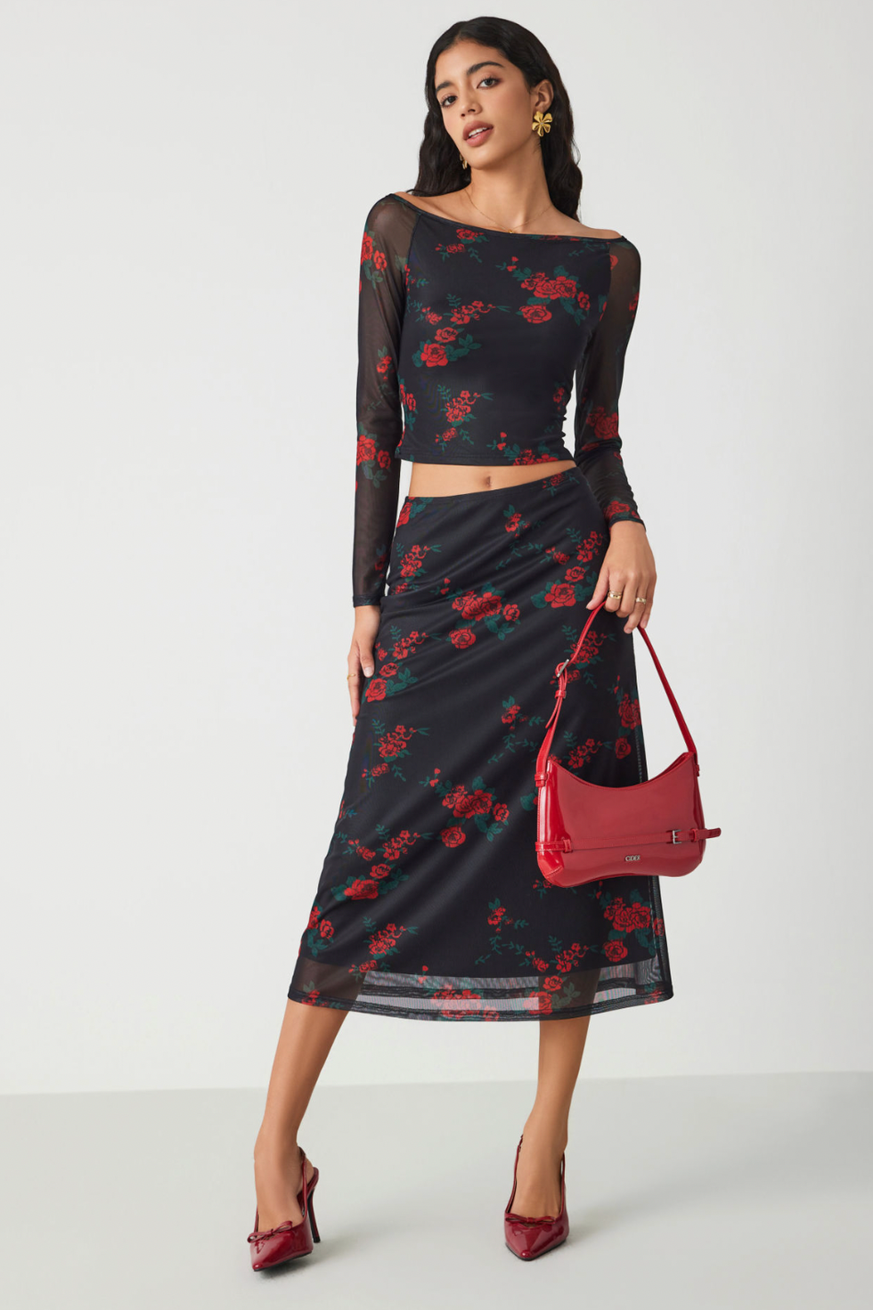 Off-Shoulder Floral Mesh Top Off-Shoulder Floral Mesh Top