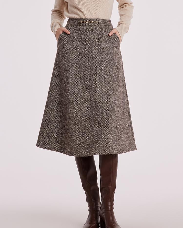 Winter Women's A-Line Skirt Fashion High Waist Thick Warm Stretch