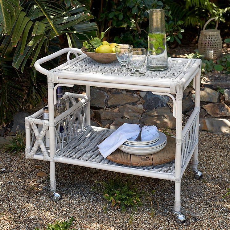 Moreton Whitewashed Kubu Rattan Trolley