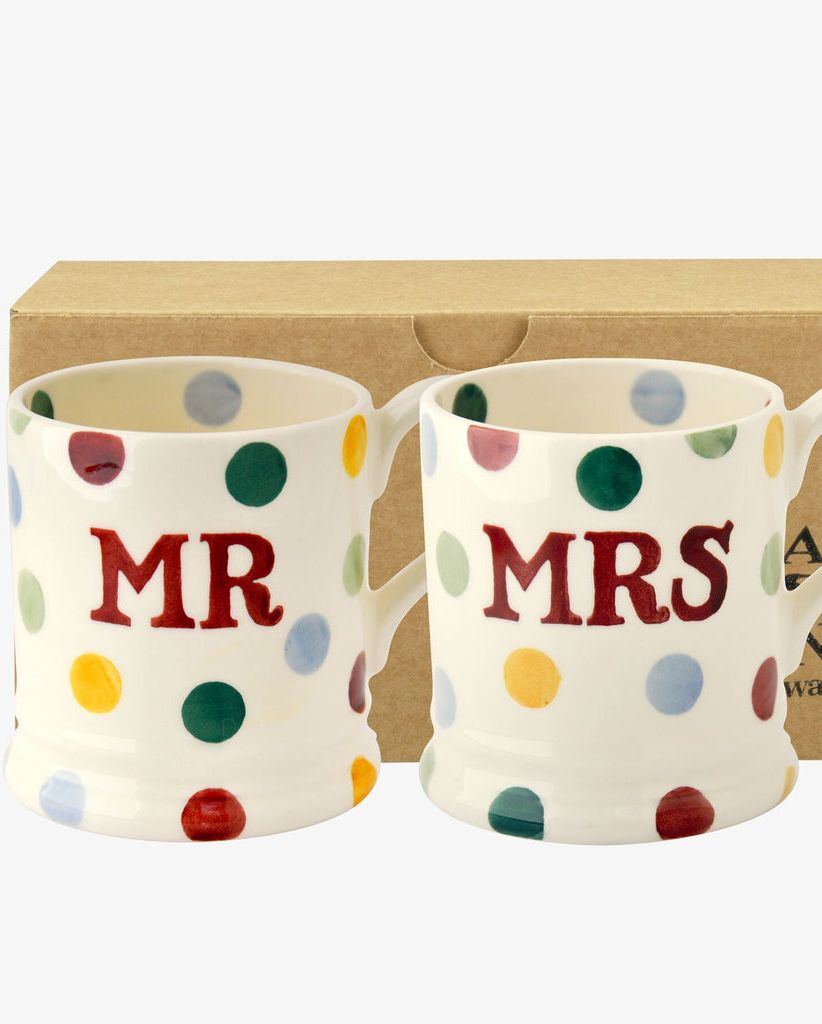 Polka Dot 'Mr & Mrs' Set of 2 1/2 Pint Mugs