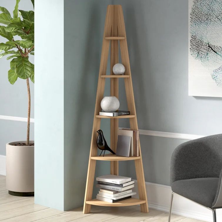 Corner oak outlet ladder shelf