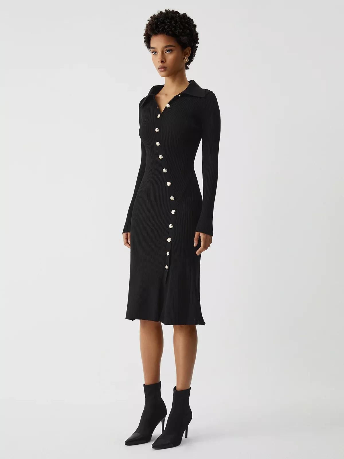 Long button hotsell down sweater dress