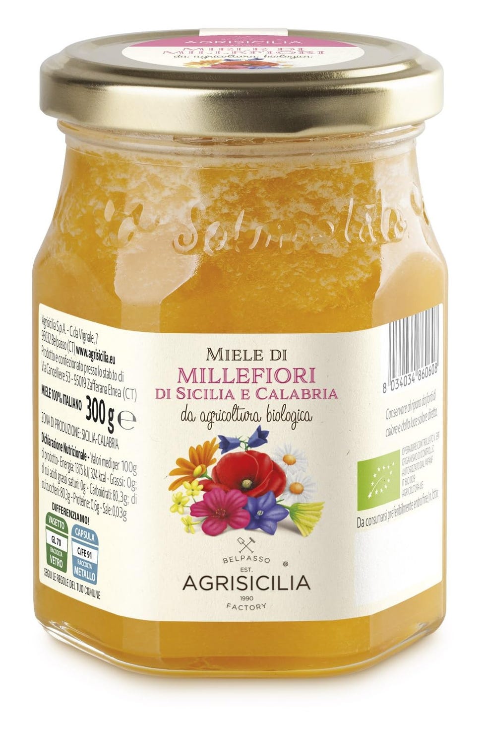 Agrisicilia Miele di Millefiori di Sicilia e Calabria Da Agricoltura Biologica - 300 g