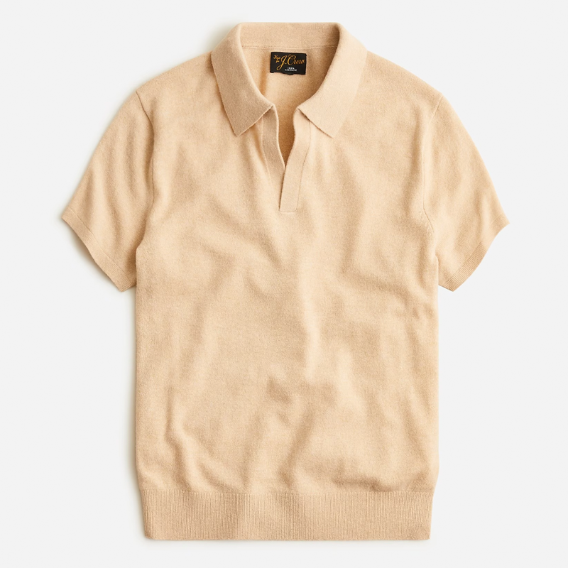 Cashmere Short-Sleeve Johnny-Collar Sweater-Polo