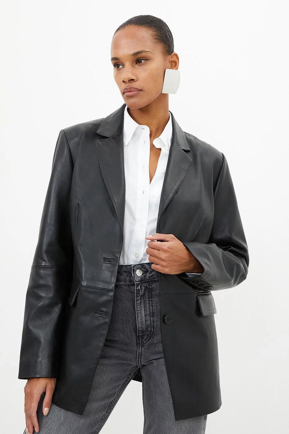 Leather Wrap Back Detail Single Breasted Blazer
