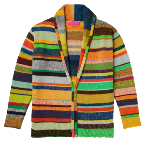 Shawl-Collar Striped Cashmere Cardigan