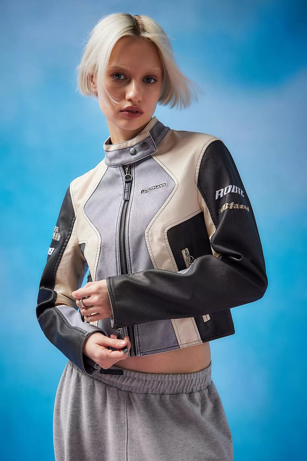 Faux Leather Panelled Motocross Jacket