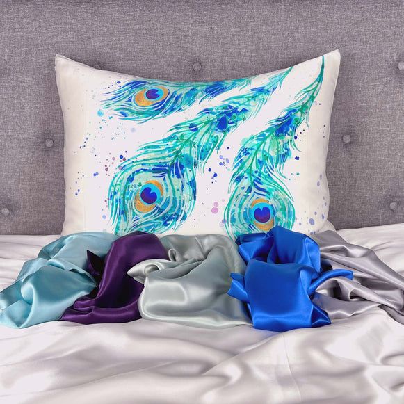 Gallery Collection Silk Pillowcase in Peacock Feathers