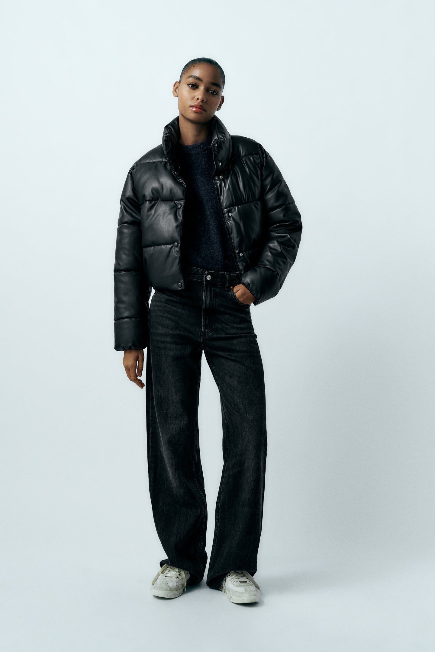 Navy leather look outlet jacket