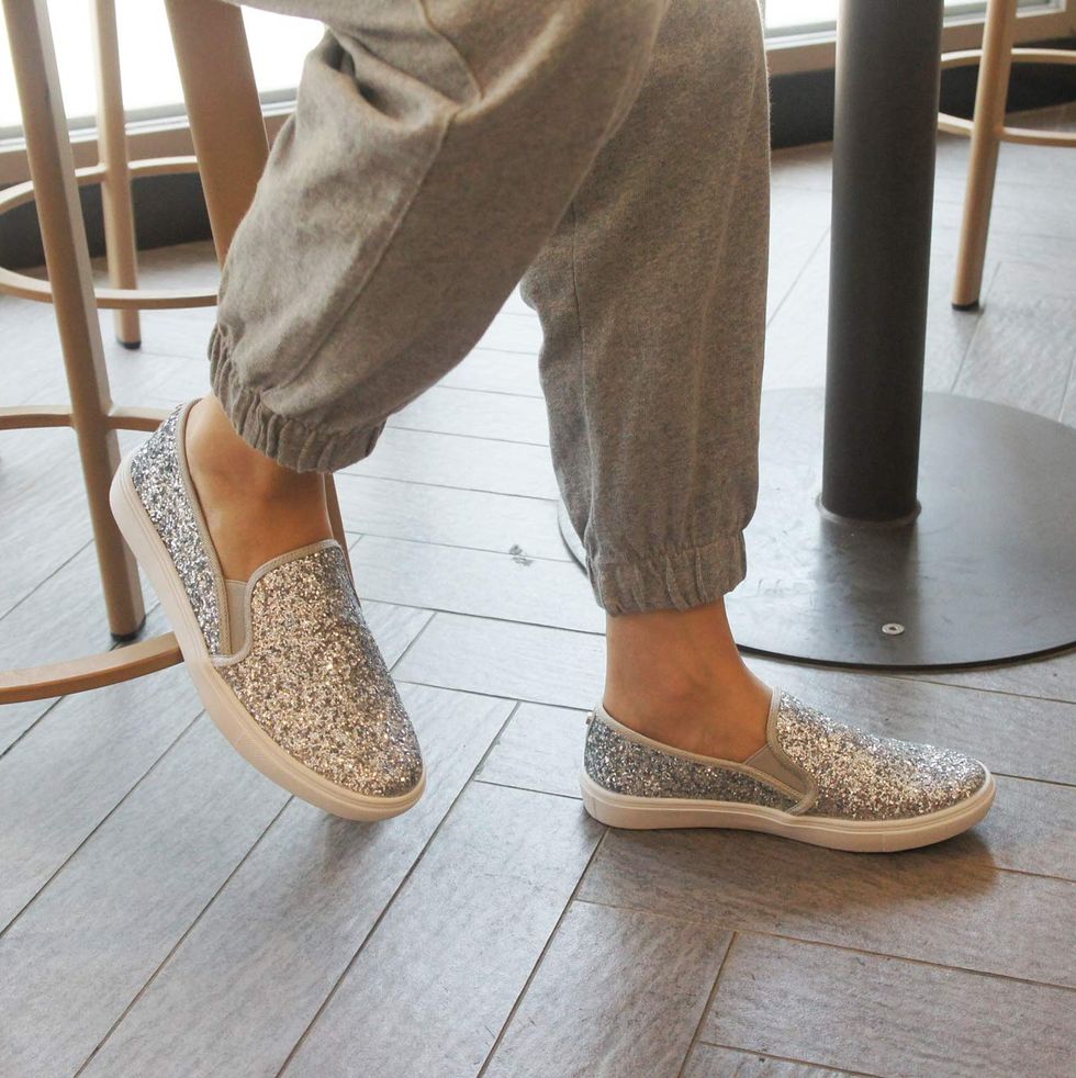 Silver Sparkle Slip-On Sneakers