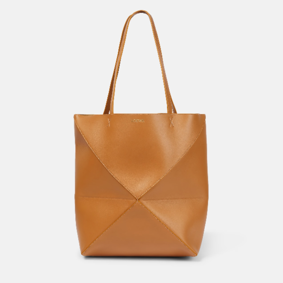 Puzzle-Fold Medium Leather Tote Bag
