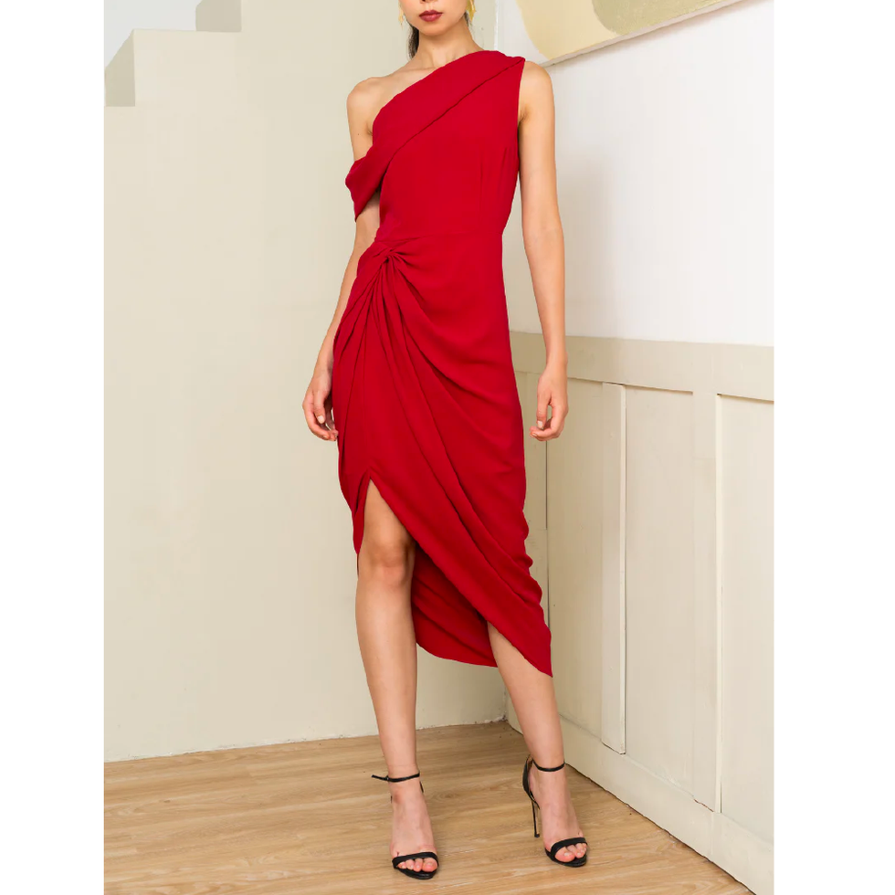 Charisse Gathered Side Front Slit Midi Dress