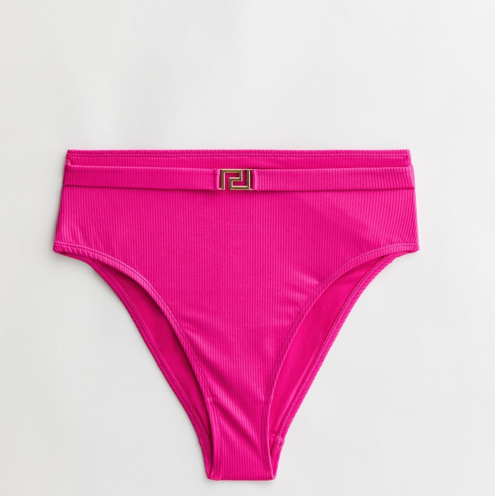Leuchtend rosa Bikinihose mit hoher Taille