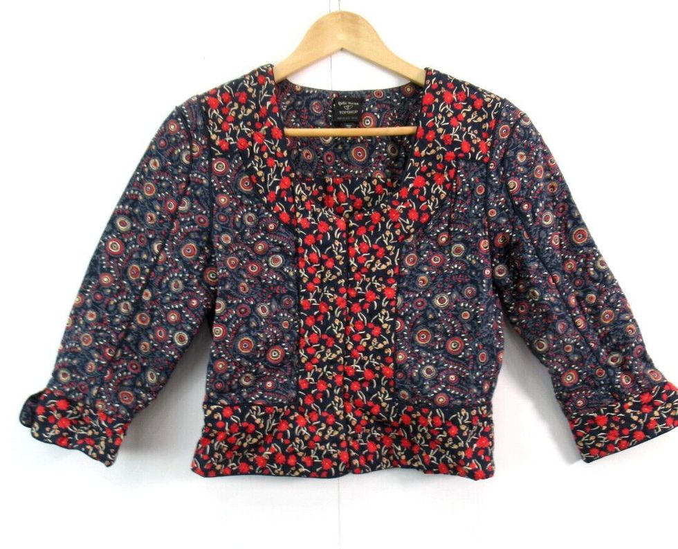 Blue & Red floral paisley quilted blazer jacket - size 12
