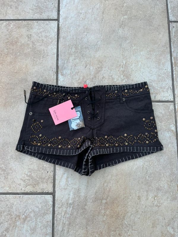 Black beaded denim mini shorts - size 10
