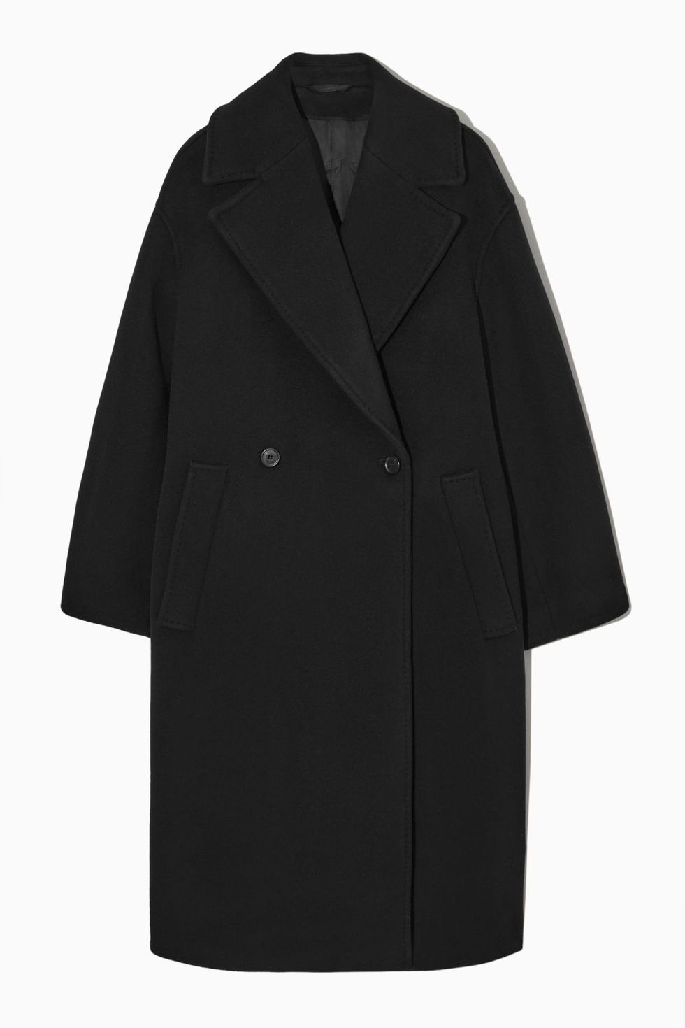 - Abrigo negro de lana de doble botonadura