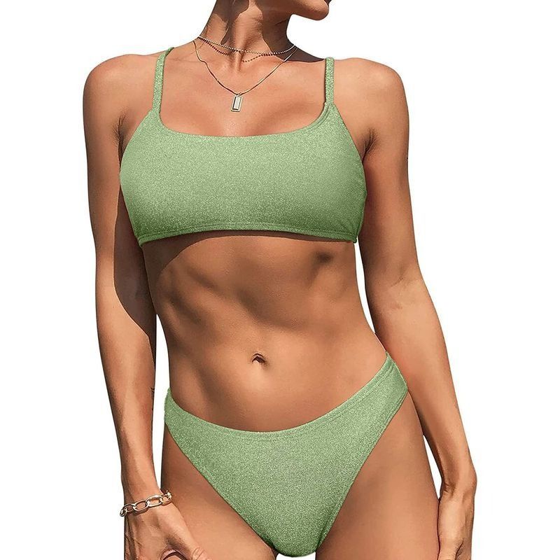 Swimsuits For Women Two Piece Bathing Suits Bra Top With High Waisted  Bottom Wrap Bikini Set, Black And Green Leaf Color Xl Size