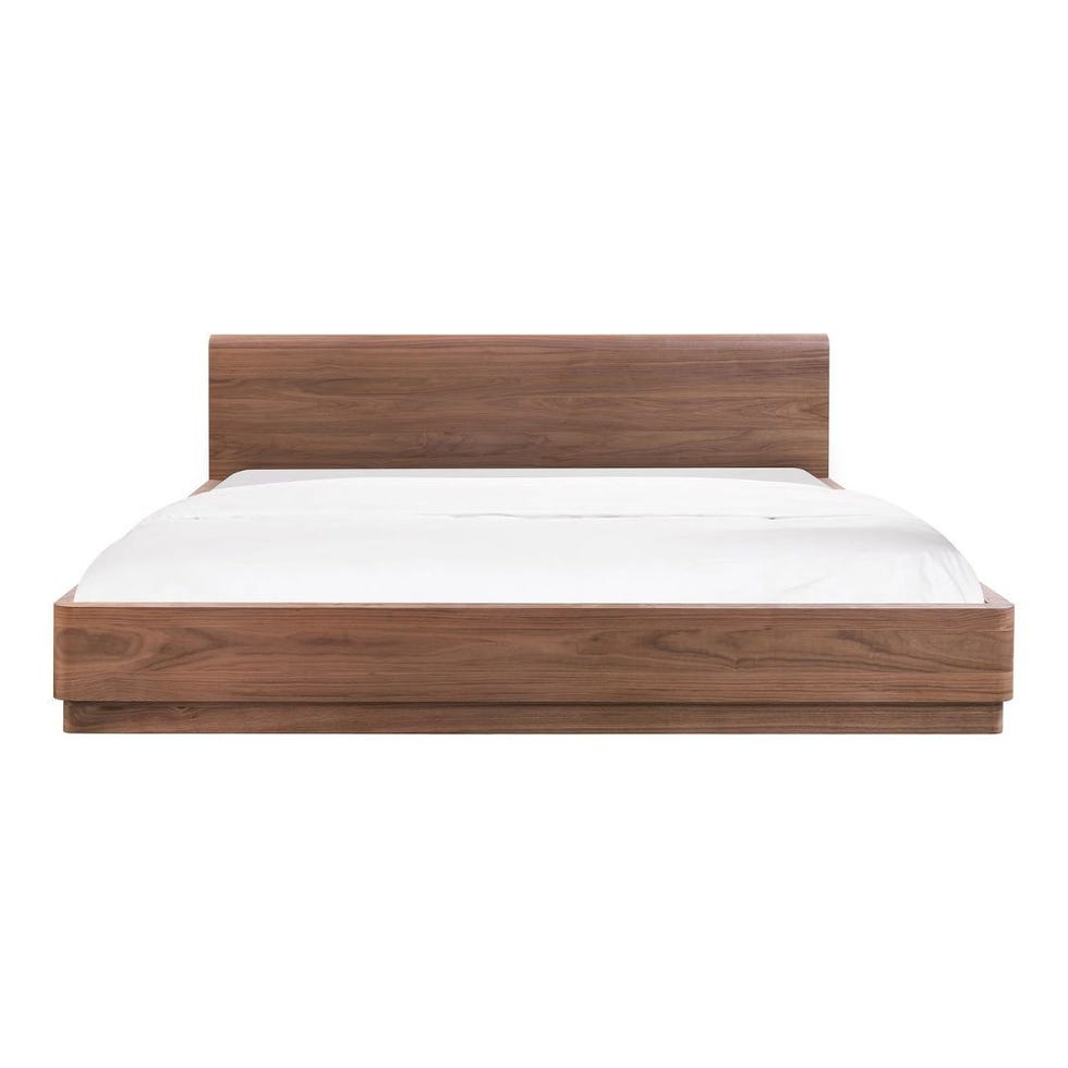 Japanese Style King Low Bed Frame Solid Wood Floor Bed in Walnut