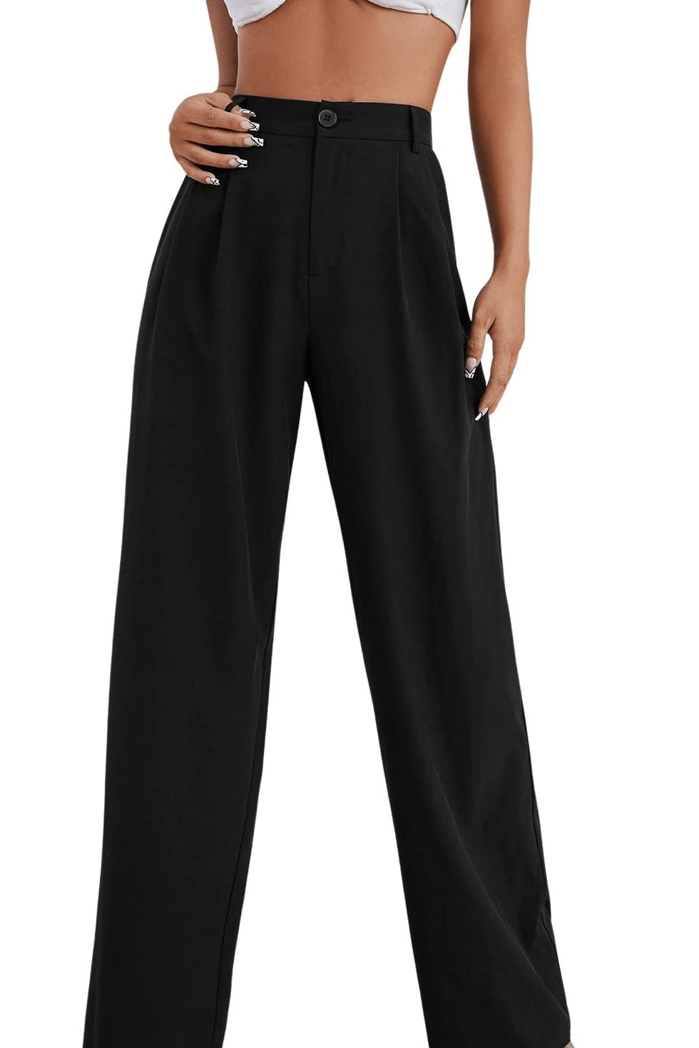 SweatyRocks Women's Elegant High Waist Pleated Pants Button Front Wide Leg Trouser  Pants Black XS at  Women's Clothing store