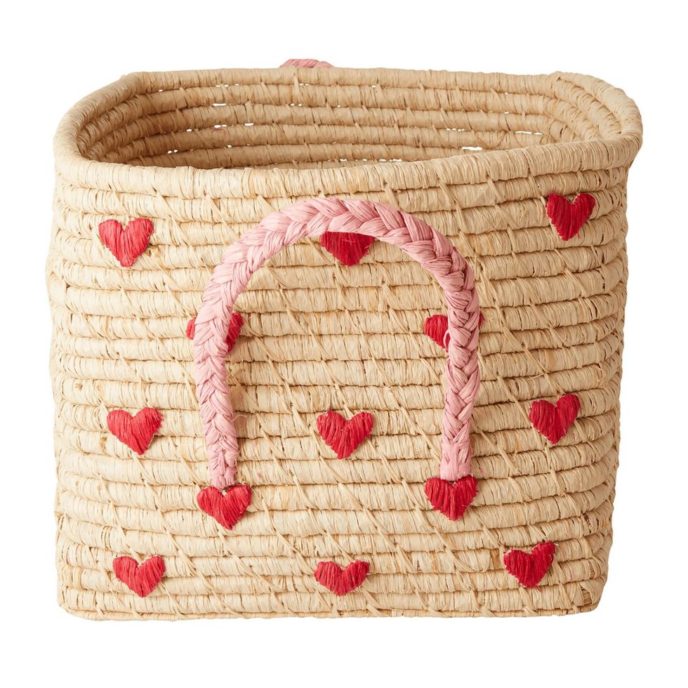 Red Hearst Raffia Box With Handle