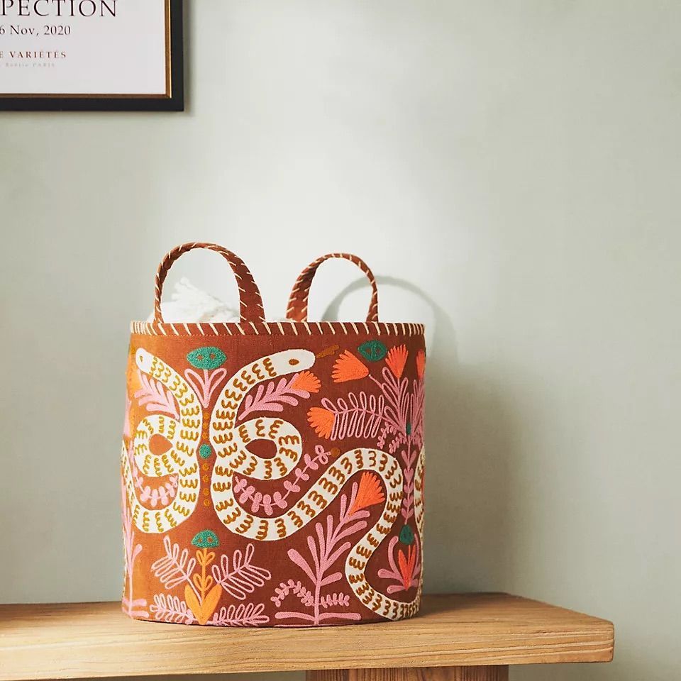 Kaia Snake Embroidered Storage Basket