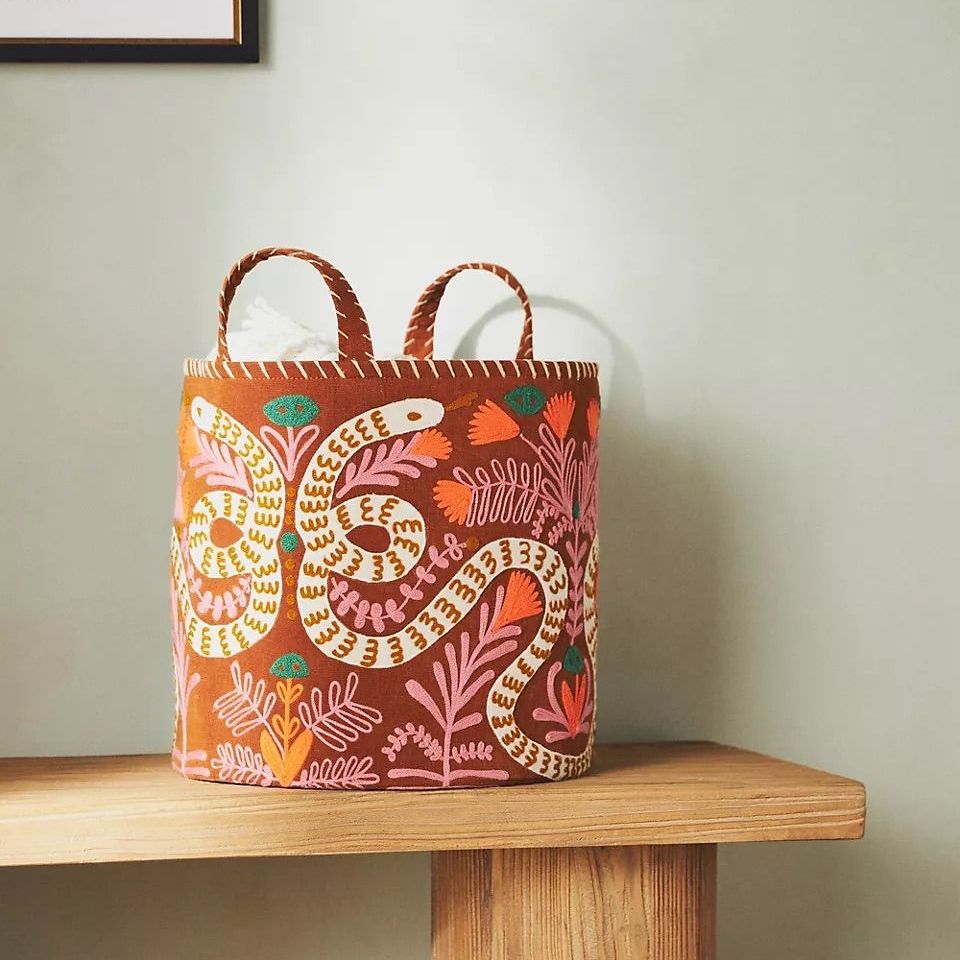 Kaia Snake Embroidered Storage Basket