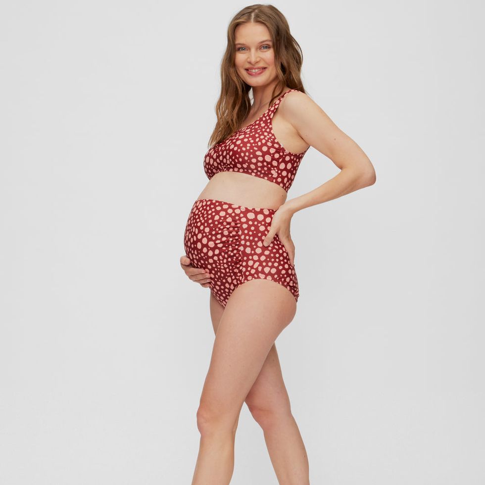 Women Maternity Swimsuit Two Piece Bikini Tie Ruched Front Crop Top  Pregnancy Swimwear Bathing Suit 