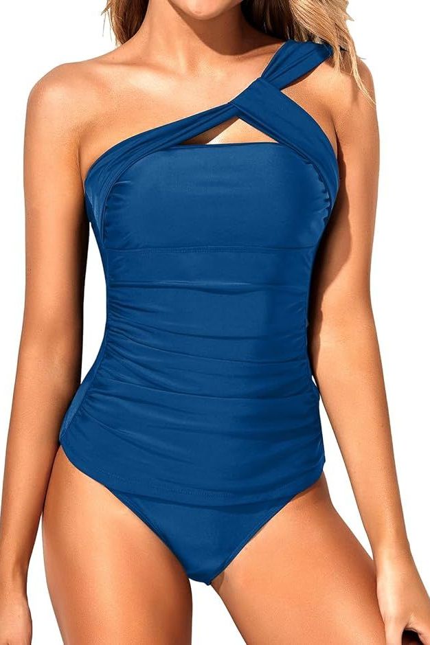 Women's Sporty One Piece Swimsuit With Single Shoulder Strap And Push-up  Padding, For Small Bust