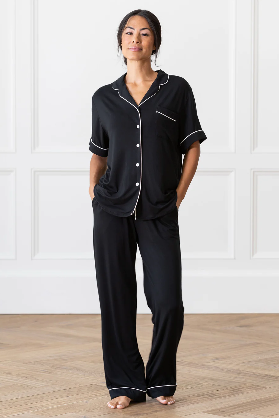 Long Sleeve Silk Top Pajamas Set With Bra — My Comfy Pajama