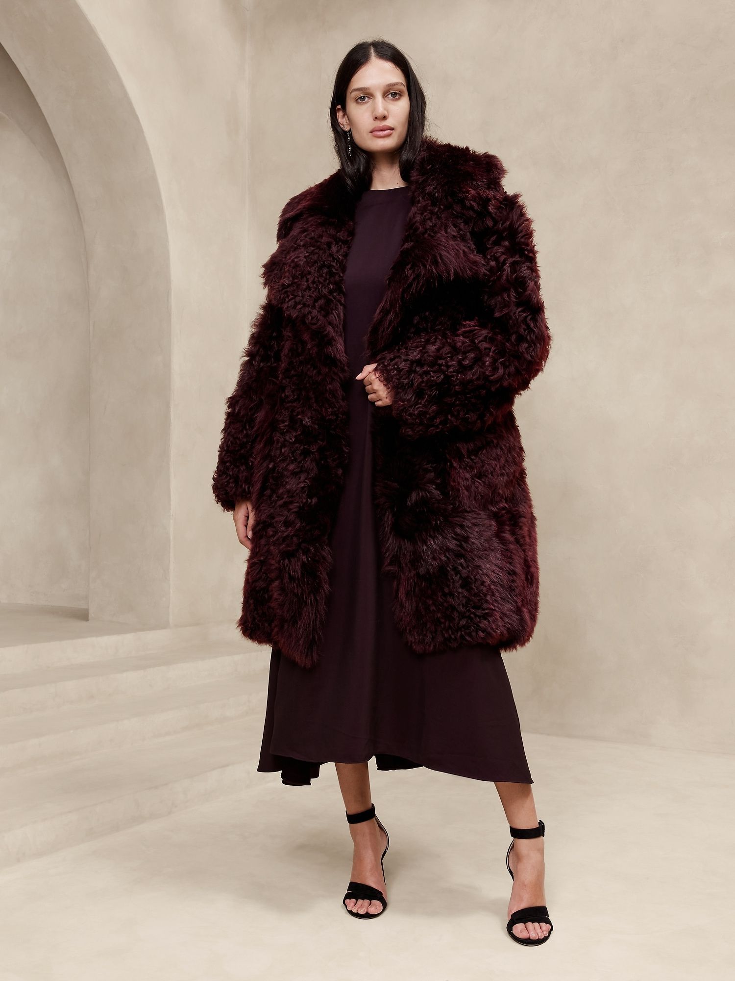 Zara soft faux clearance fur coat burgundy