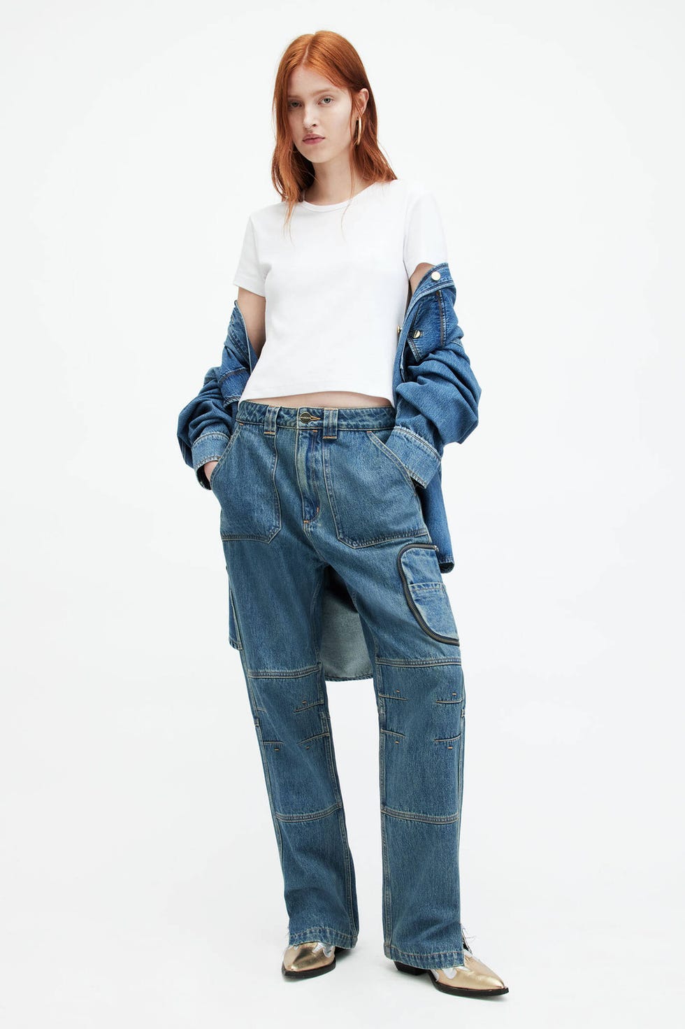 Florence wide leg denim cargo trousers