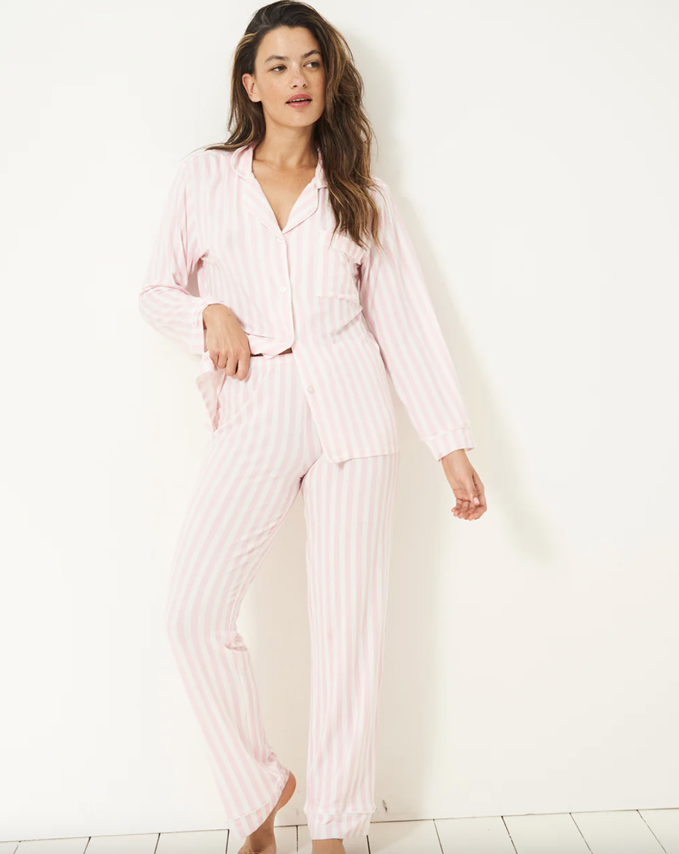 Pale Pink Stripe Long Pyjama Set