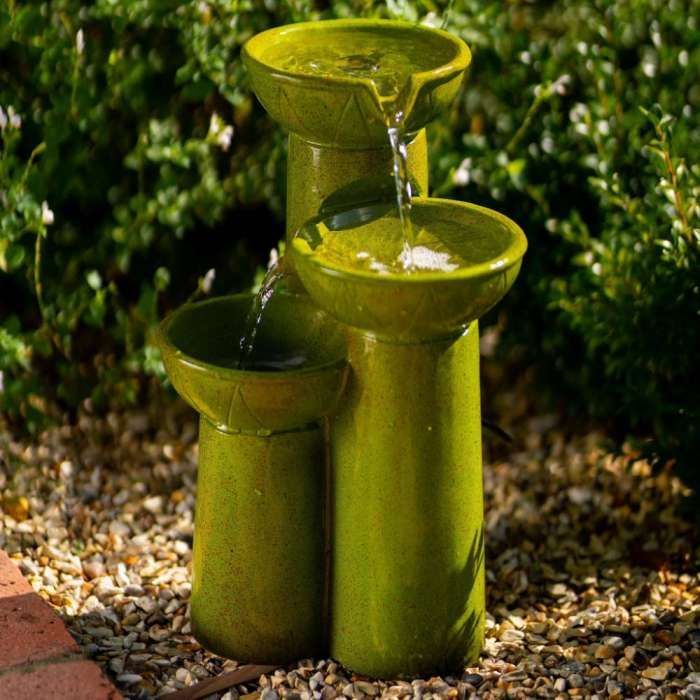 40cm Solar Green Pouring Bowls Tiered Cascading Water Feature