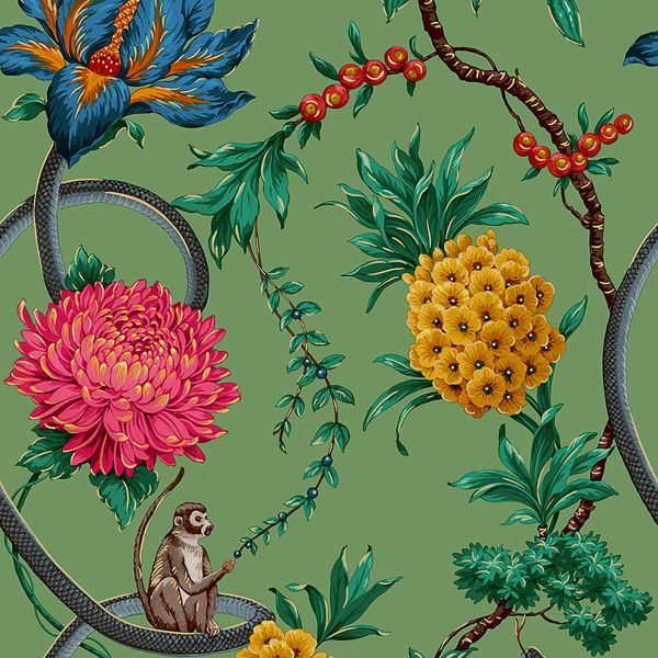 Forbidden Fruit Floral Wallpaper, Green