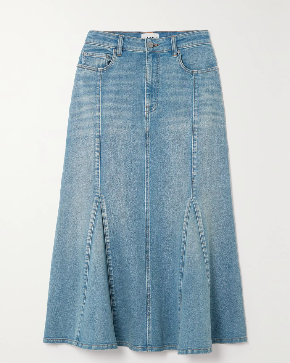 Paneled Organic Denim Midi Skirt