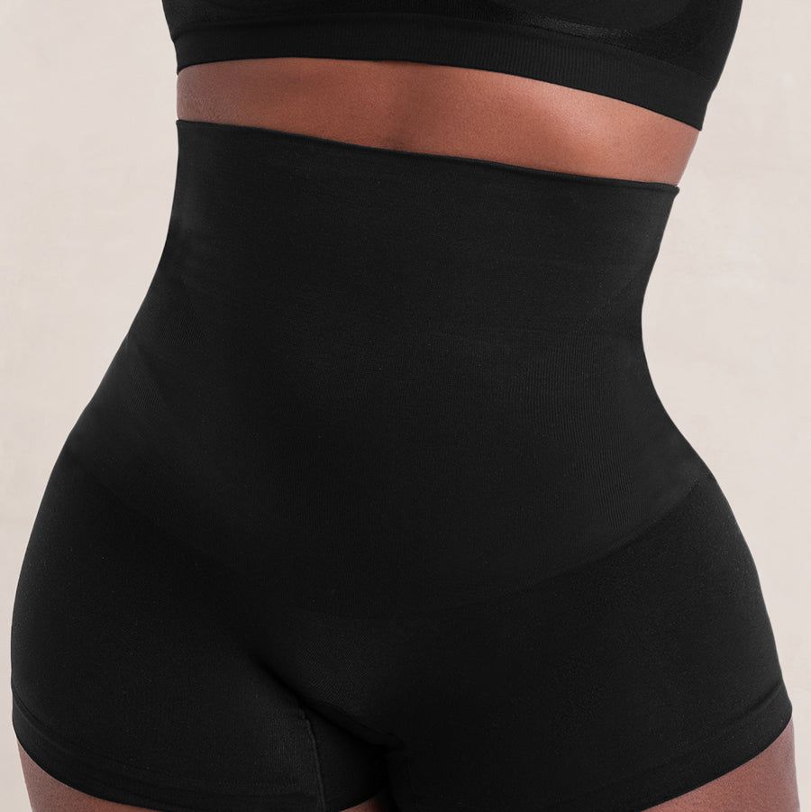 Solid Full Coverage High Rise Thigh Shaper - Black