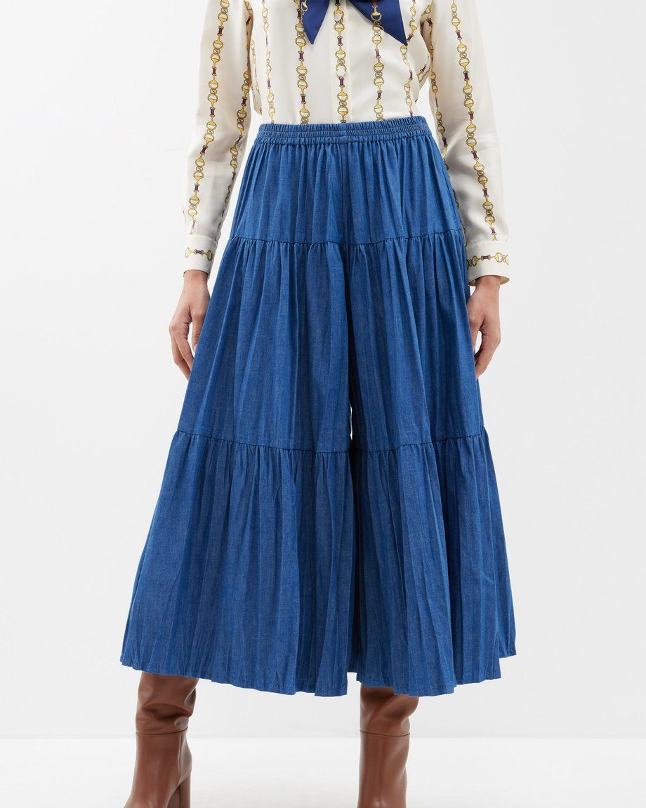Washed-Denim Banded Skirt